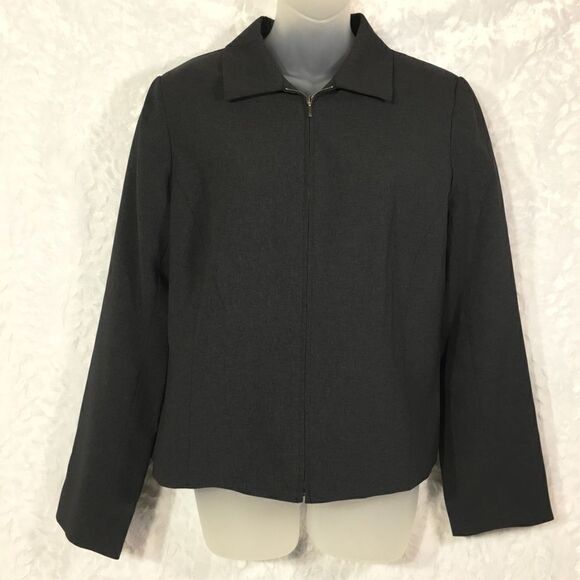 New York & company NWT NEW blazer jacket coat grey gray sz 10 zip front collar - Picture 2 of 14